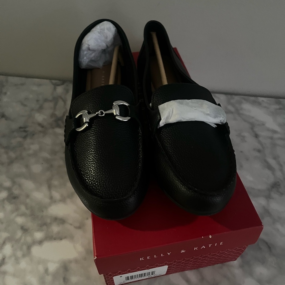 Kelly & Katie Black Loafers with Silver Detail